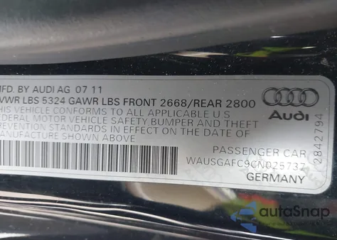 2012 Audi A7 Premium z USA, uszkodzony, nr VIN WAUSGAFC9CN025737